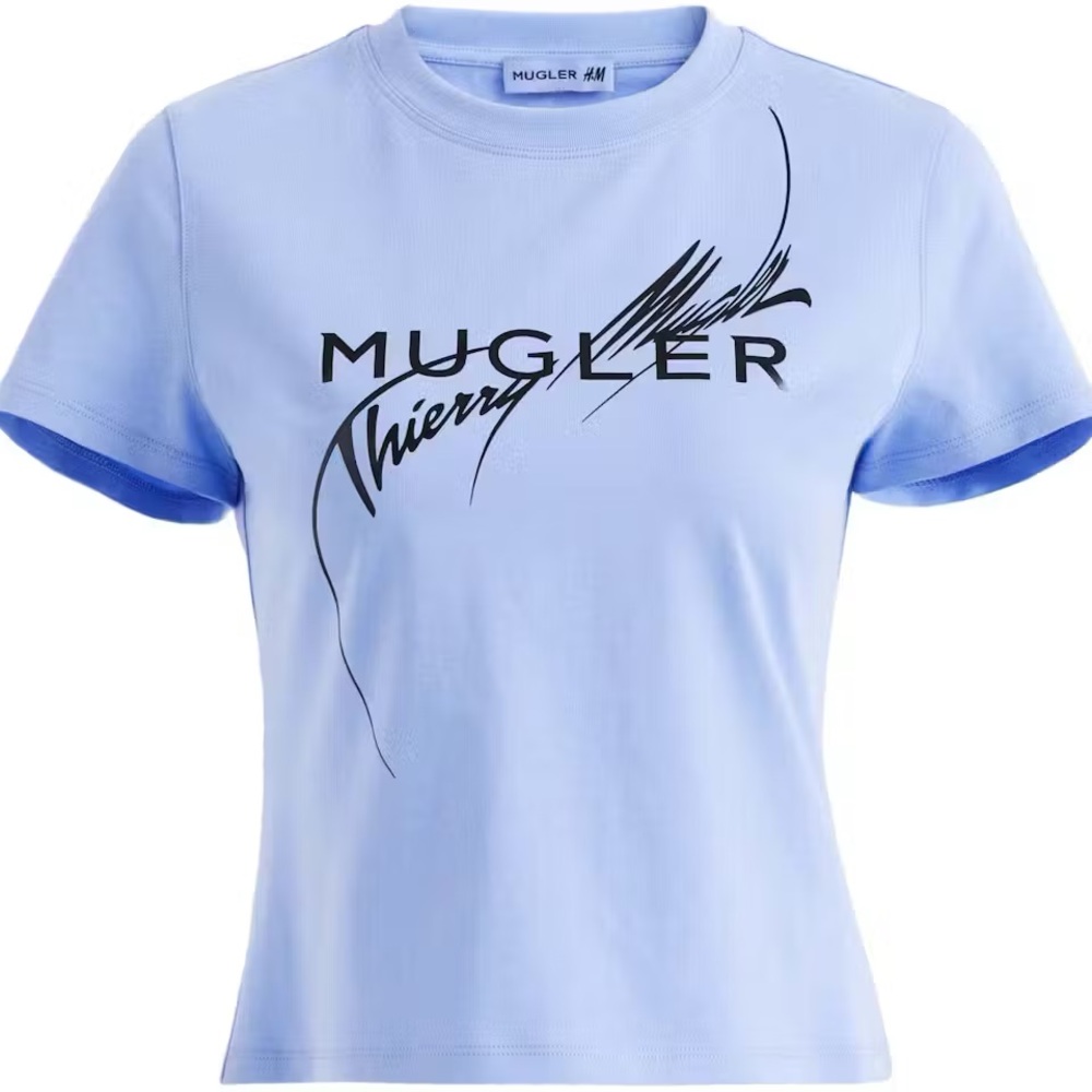 Mugler Light Blue Graphic Short Sleeve Tee